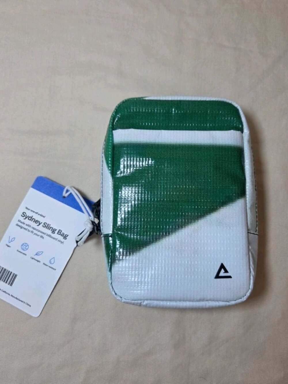 RAREFORM Sidney Sling Crossbody Bag Green White Billboard Vinyl Colorblock Zip